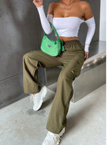 Women's Cargo Pants Gathered Waist Wide Leg Pocket – Weekend Wear