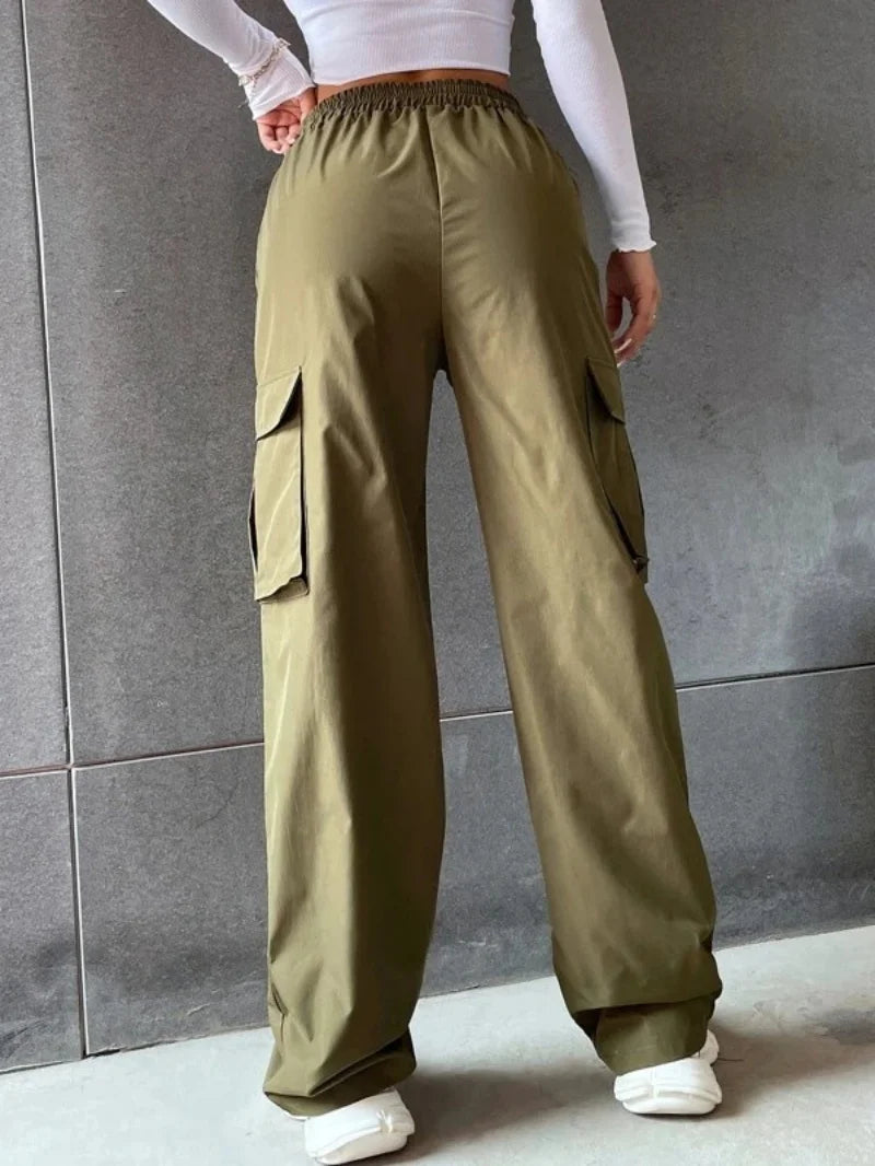 Women's Cargo Pants Gathered Waist Wide Leg Pocket – Weekend Wear