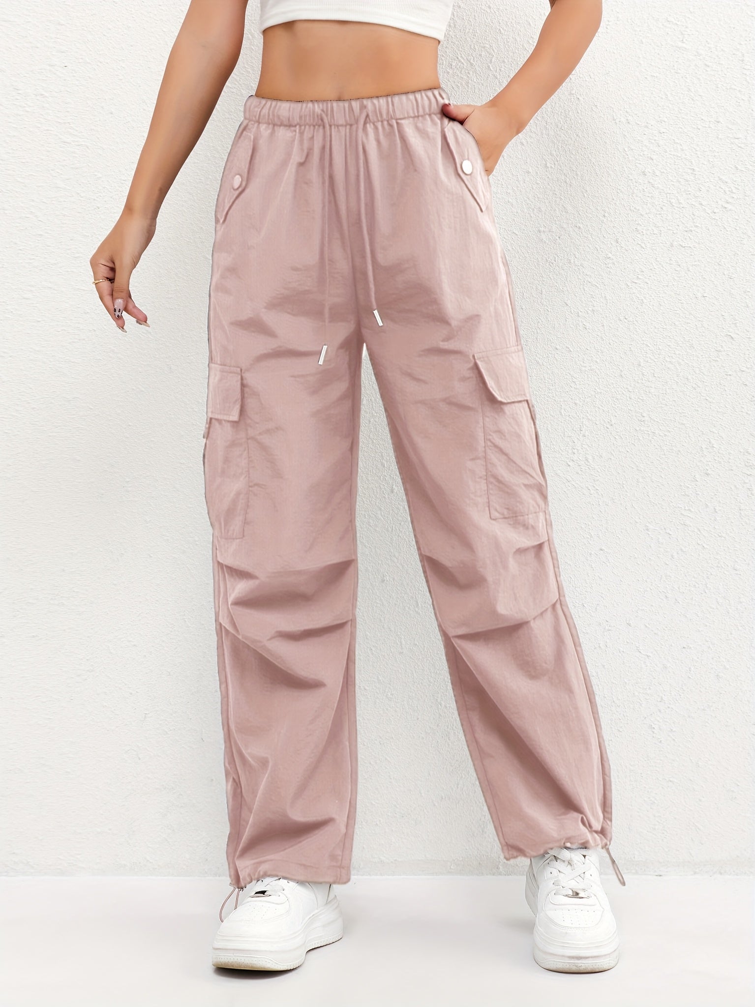 Women's Cargo Parachute Pants Wide Leg Drawstring – Casual Street Style