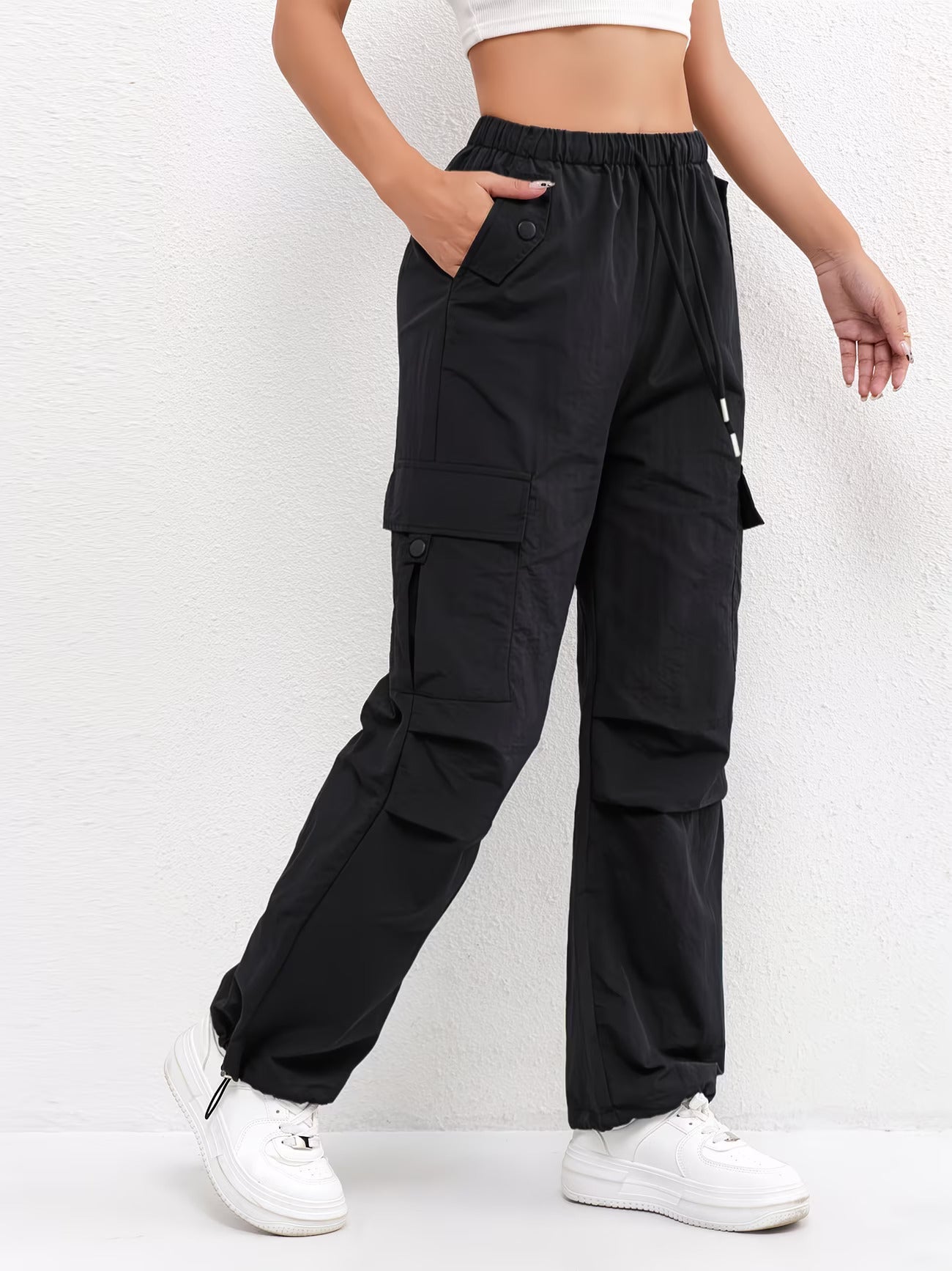 Women's Cargo Parachute Pants Wide Leg Drawstring – Casual Street Style