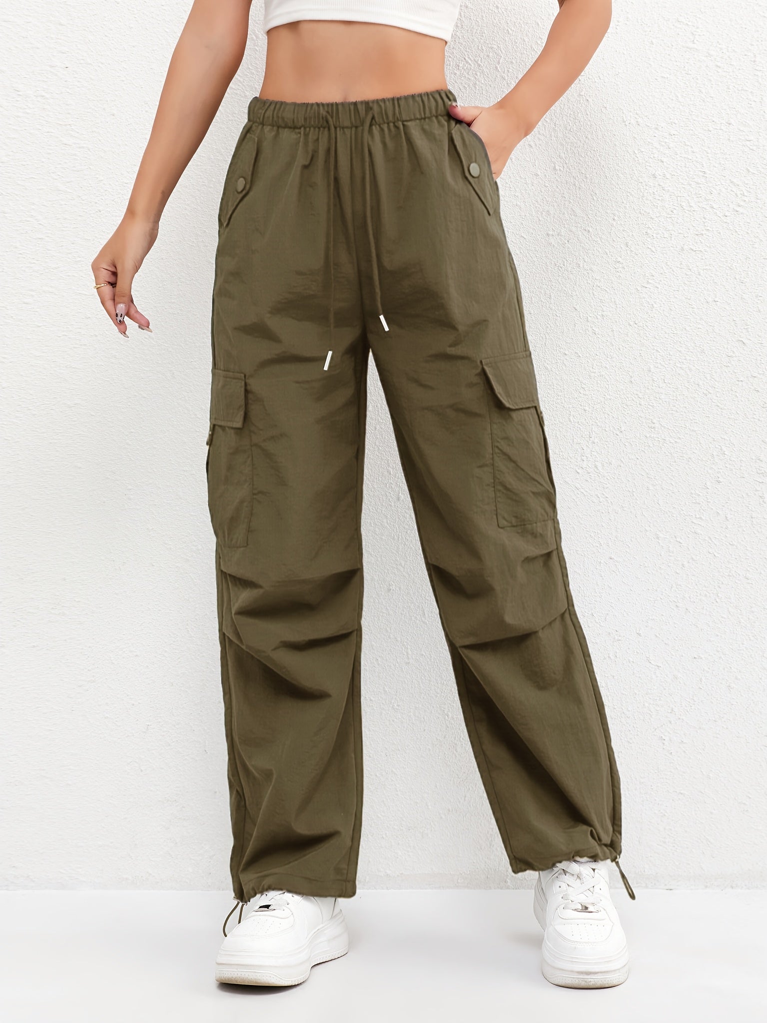 Women's Cargo Parachute Pants Wide Leg Drawstring – Casual Street Style