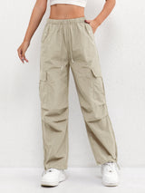 Women's Cargo Parachute Pants Wide Leg Drawstring – Casual Street Style