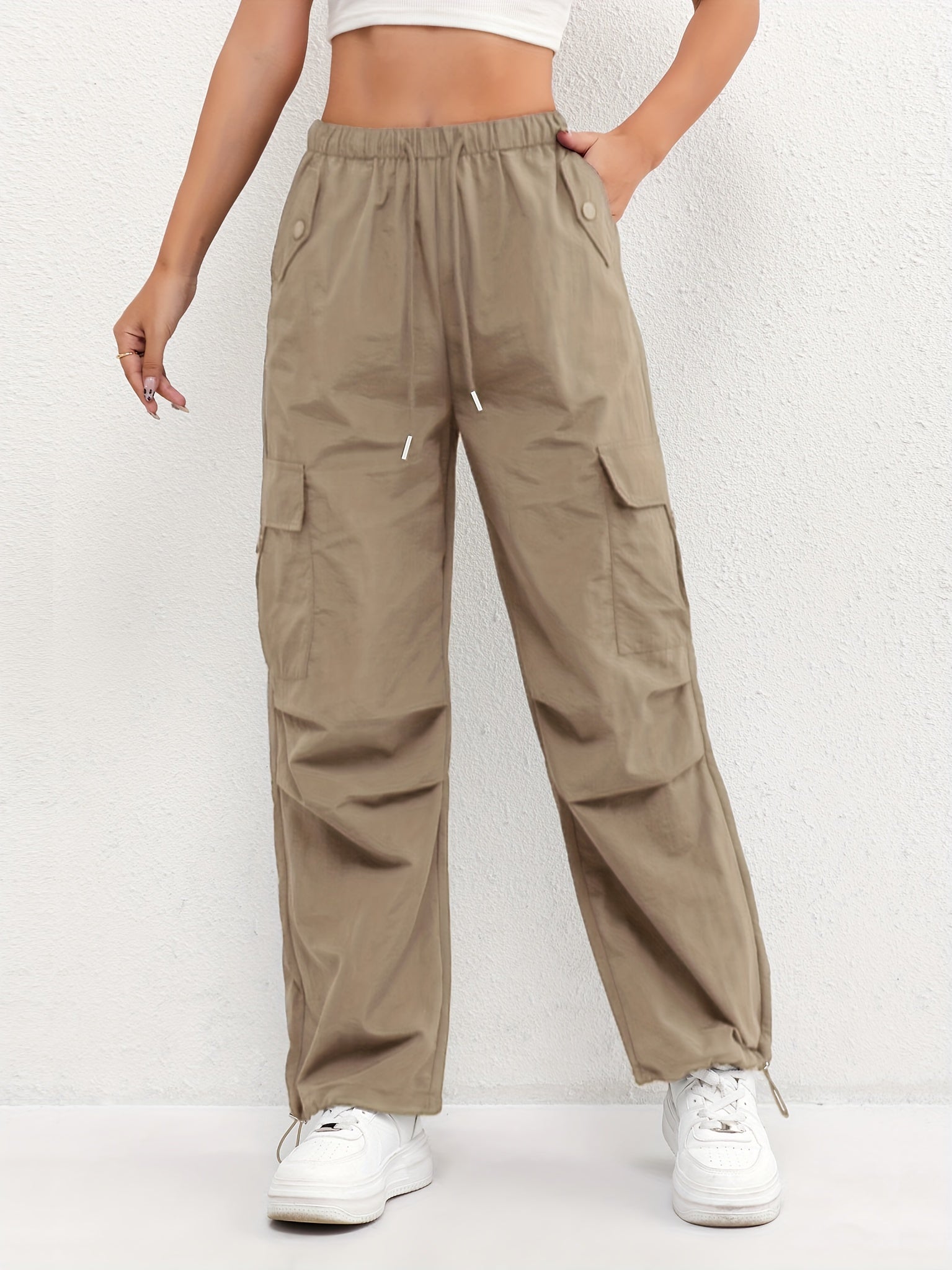 Women's Cargo Parachute Pants Wide Leg Drawstring – Casual Street Style