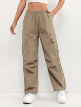 Women's Cargo Parachute Pants Wide Leg Drawstring – Casual Street Style