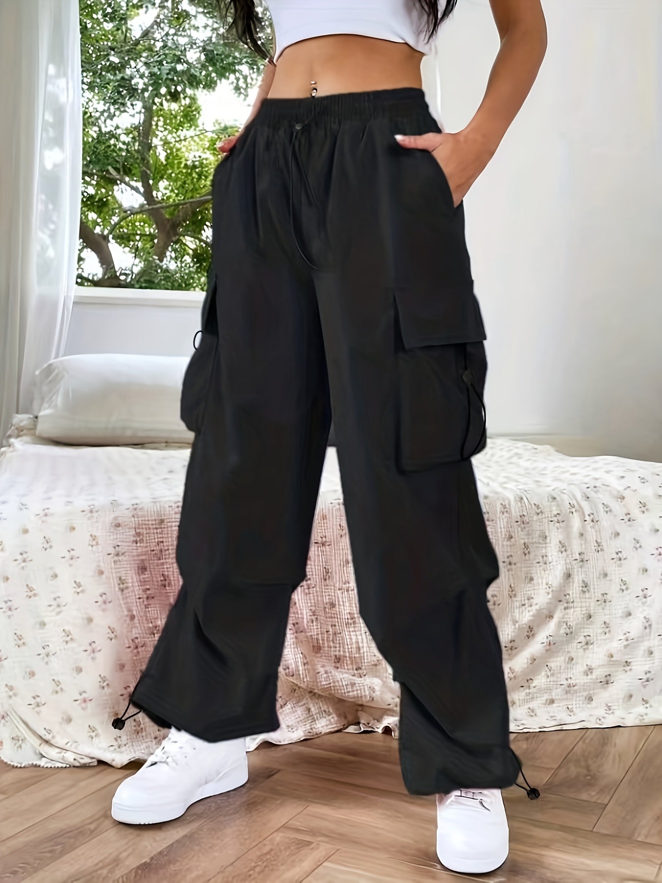Women's Cargo Parachute Pants Wide Leg – Street Style