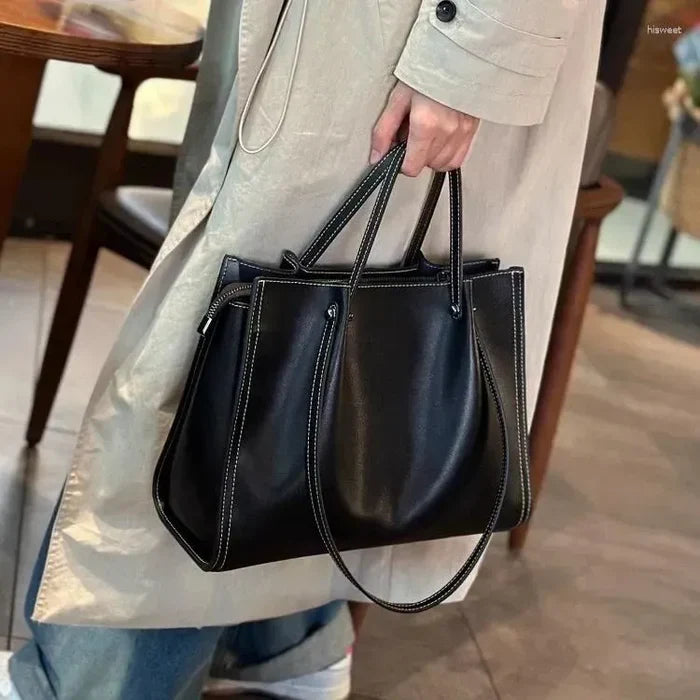 Women's Carryall Tote Bag Open Top Contrast Stitch Dual Handles – Work