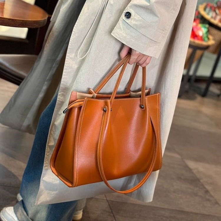 Women's Carryall Tote Bag Open Top Contrast Stitch Dual Handles – Work