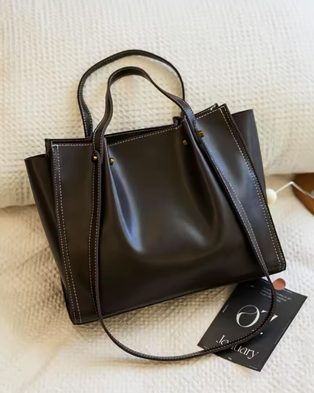 Women's Carryall Tote Bag Open Top Contrast Stitch Dual Handles – Work