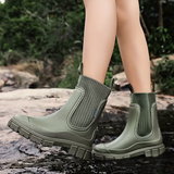 Women's Chelsea Rain Ankle Boots Ribbed Side Panels Lug Sole – Rainy Day Errands