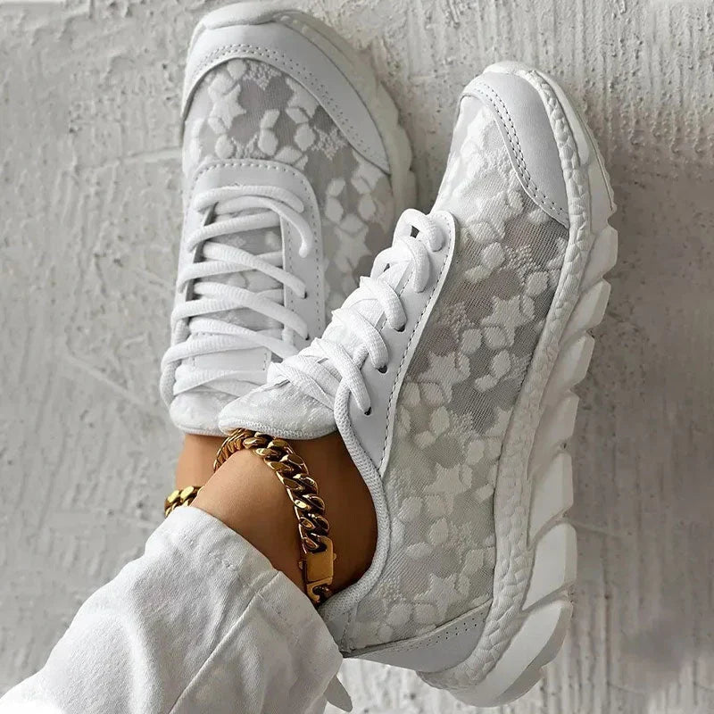 Women's Chunky Sneakers Abstract Print Lace-Up – Casual Everyday