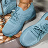 Women's Chunky Sneakers Textured Knit Lace Up Thick Sole Low Cut – Casual Street-style