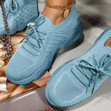 Women's Chunky Sneakers Textured Knit Lace Up Thick Sole Low Cut – Casual Street-style