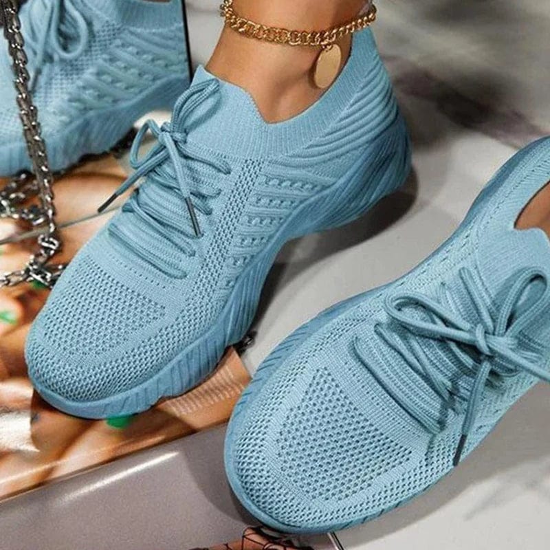 Women's Chunky Sneakers Textured Knit Lace Up Thick Sole Low Cut – Casual Street-style
