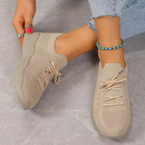 Women's Chunky Sneakers Textured Knit Lace Up Thick Sole Low Cut – Casual Street-style