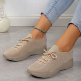 Women's Chunky Sneakers Textured Knit Lace Up Thick Sole Low Cut – Casual Street-style