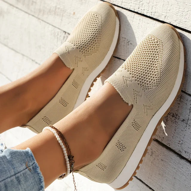 Women's Slip-On Shoes Closed Toe Low Top Knit – Street Style