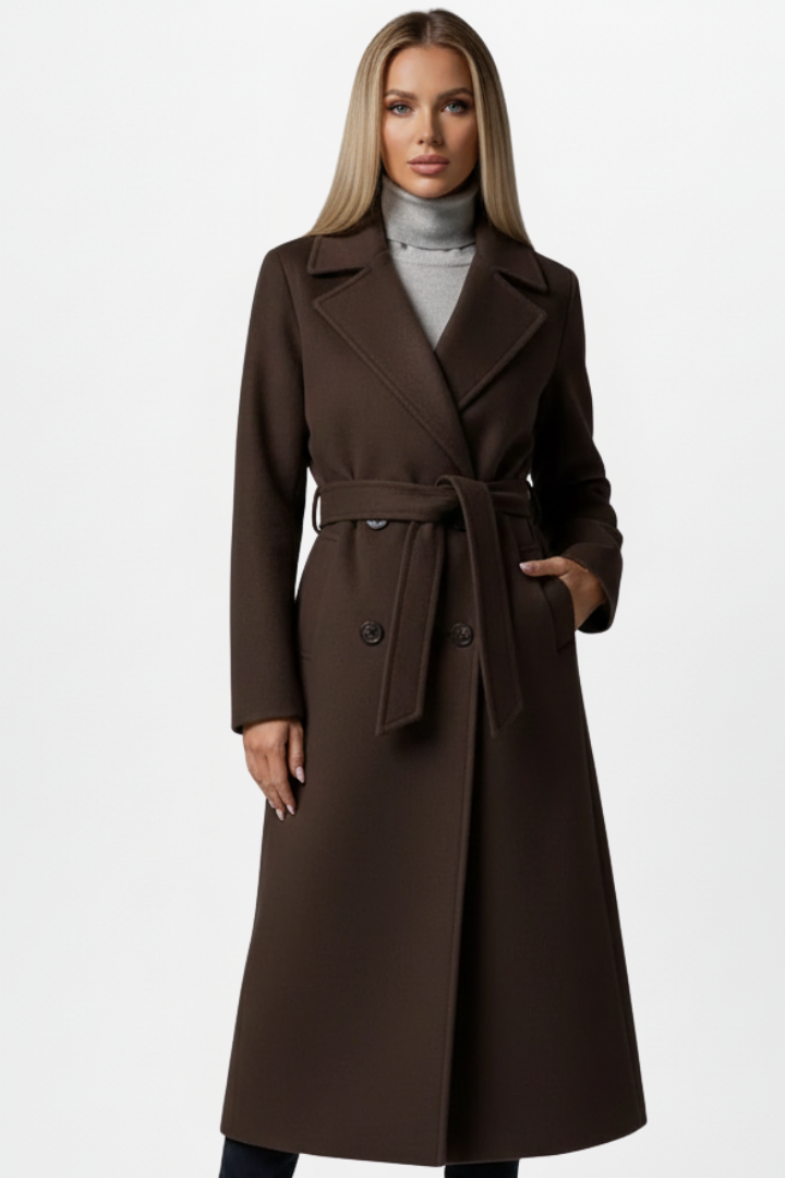 Women’s Coat Notched Collar Tie Waist Long Sleeve – Business Lunch