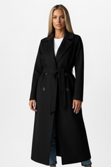 Women’s Coat Notched Collar Tie Waist Long Sleeve – Business Lunch