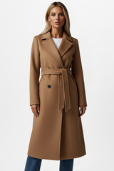 Women’s Coat Notched Collar Tie Waist Long Sleeve – Business Lunch
