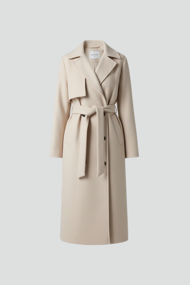Women’s Coat Notched Collar Tie Waist Long Sleeve – Business Lunch