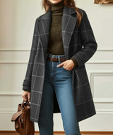 Women’s Coat Notched Lapel Windowpane Pattern Button Front Side Pockets – Café Meetups