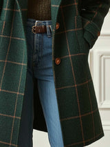 Women's Coat Plaid Longline Lapel Collar Button Front – Autumn Outing