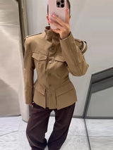 Women's Coat Stand Collar Long Sleeve Flap Pockets – City Commute