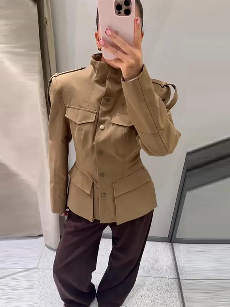 Women's Coat Stand Collar Long Sleeve Flap Pockets – City Commute