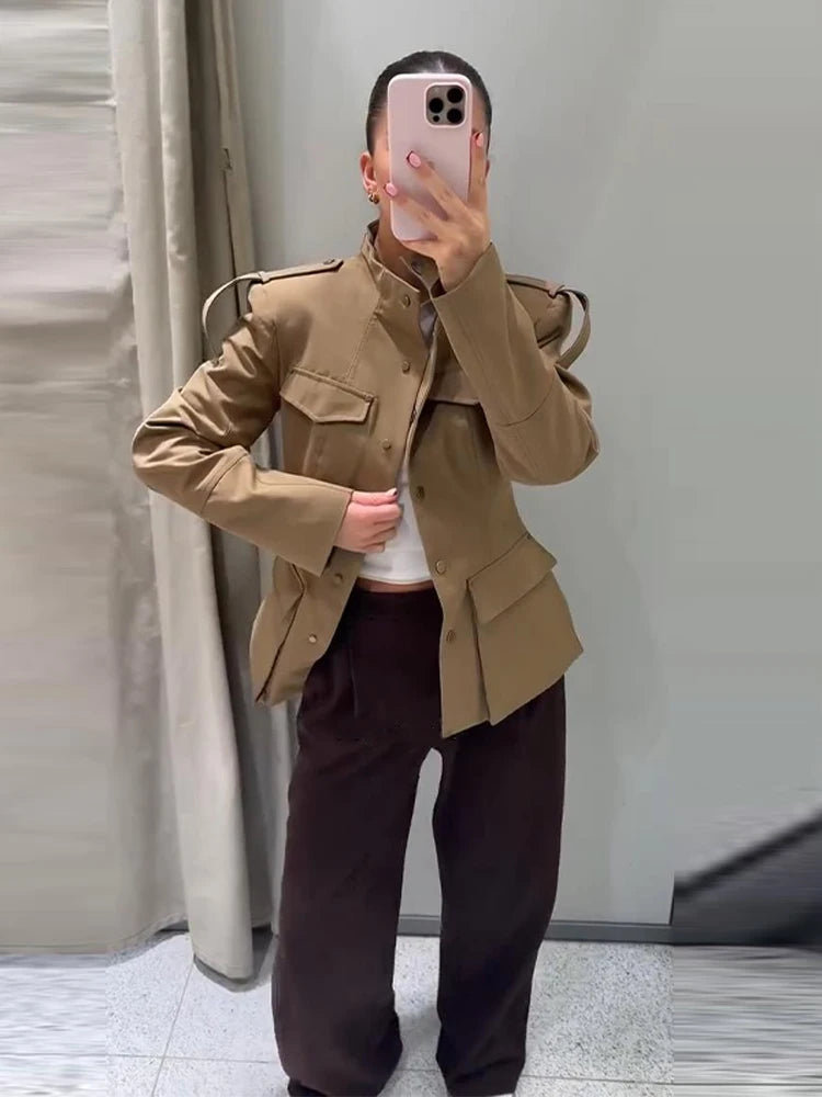 Women's Coat Stand Collar Long Sleeve Flap Pockets – City Commute