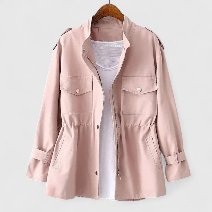 Women's Coat Stand Collar Zip Front Drawstring Waist – Outdoor Errands