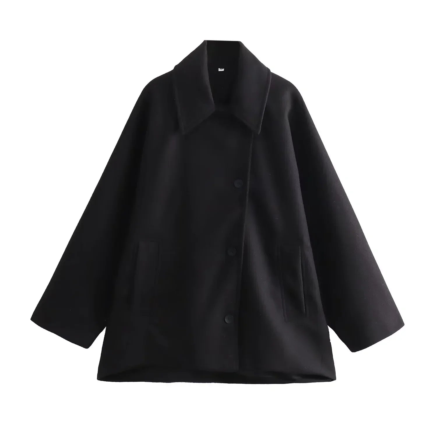 Women's Coat Wide Collar Offset Button Front Welt Pockets – Workday Outing