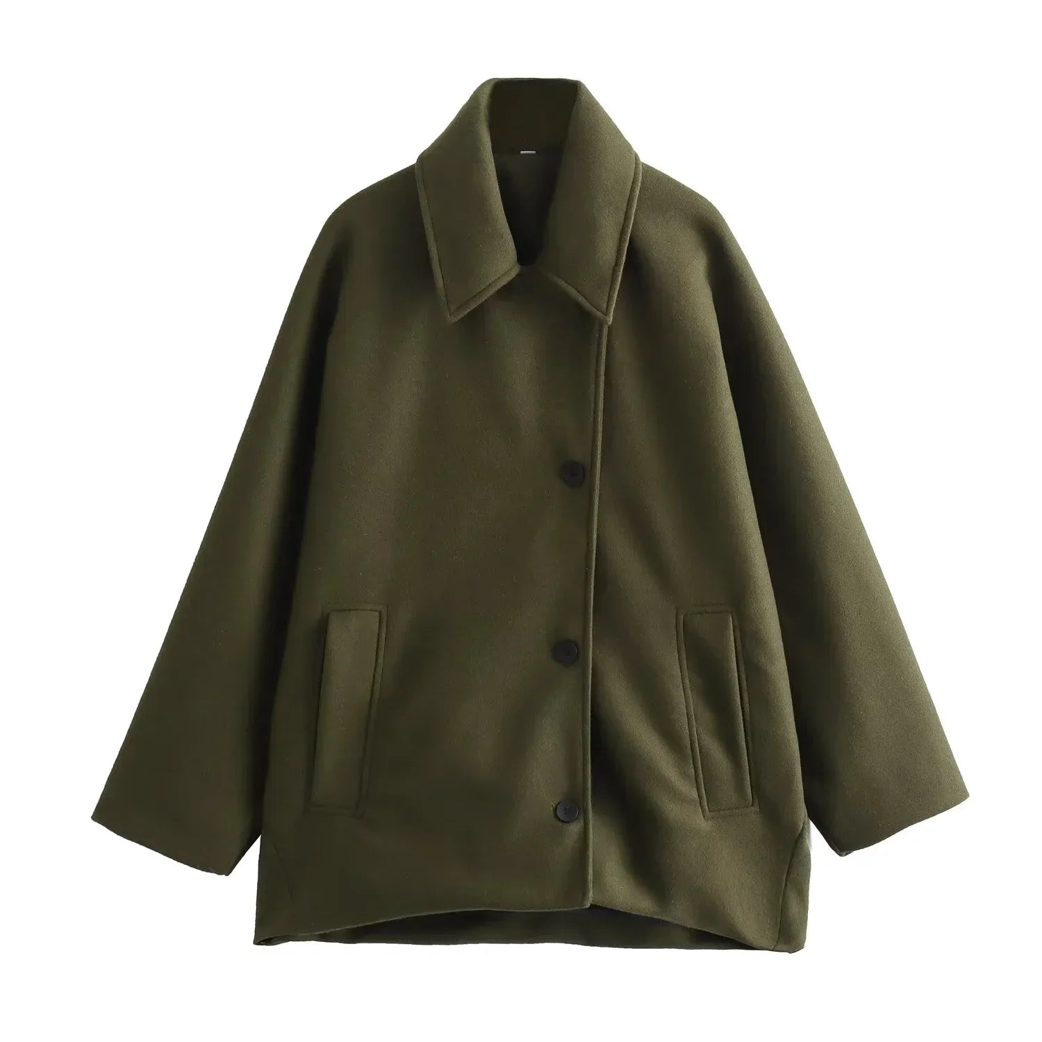 Women's Coat Wide Collar Offset Button Front Welt Pockets – Workday Outing