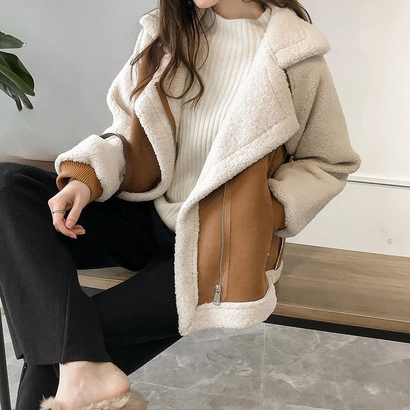 Women's Coat Wide Lapel Zip Pockets Ribbed Cuffs – Winter Errands