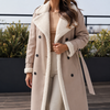 Women’s Coat Wide Lapels Double-Breasted Front Textured Trim – Evening Promenades