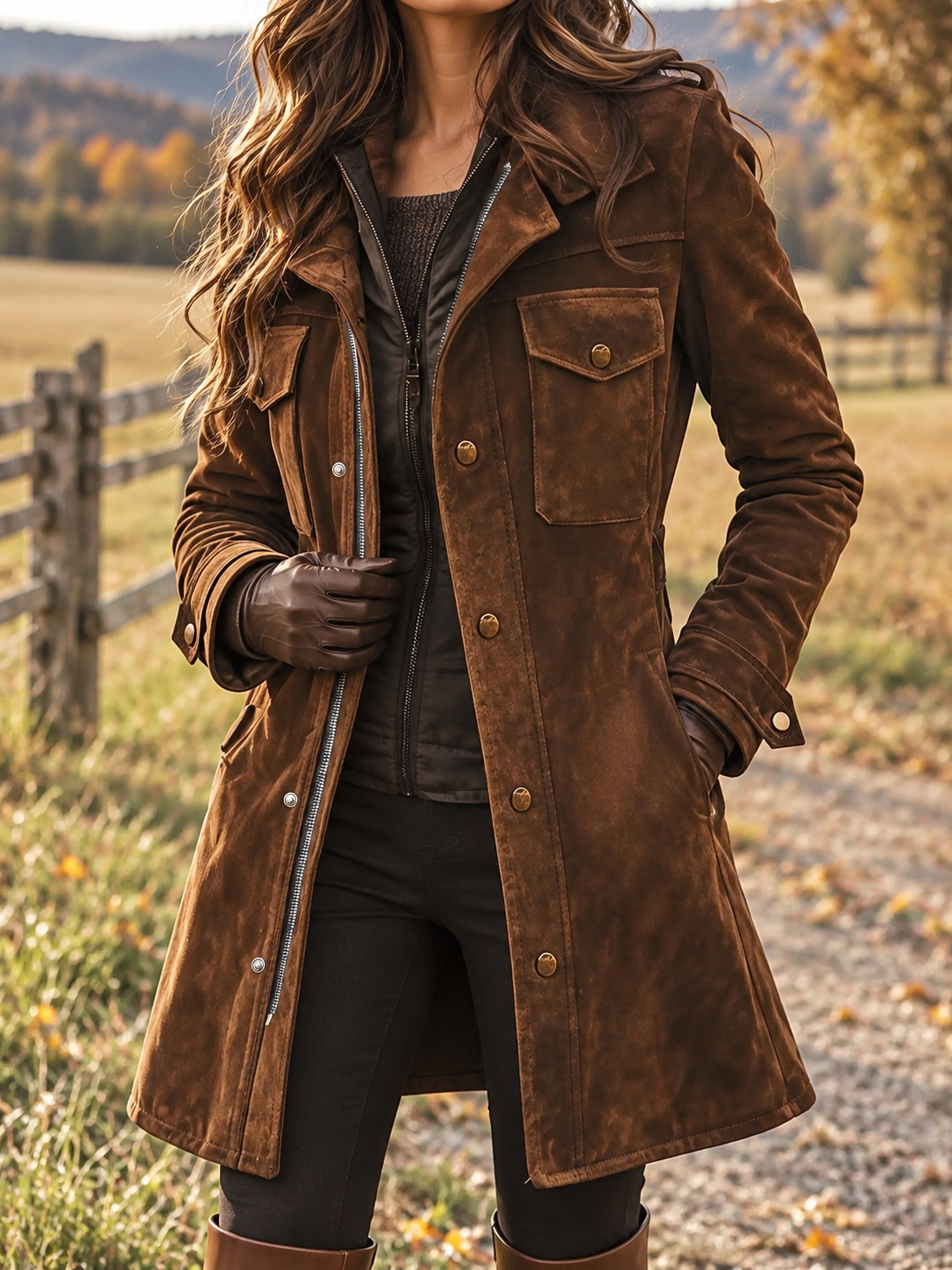 Women’s Coat Zip-Up Snap Front Flap Pockets – Country Getaways