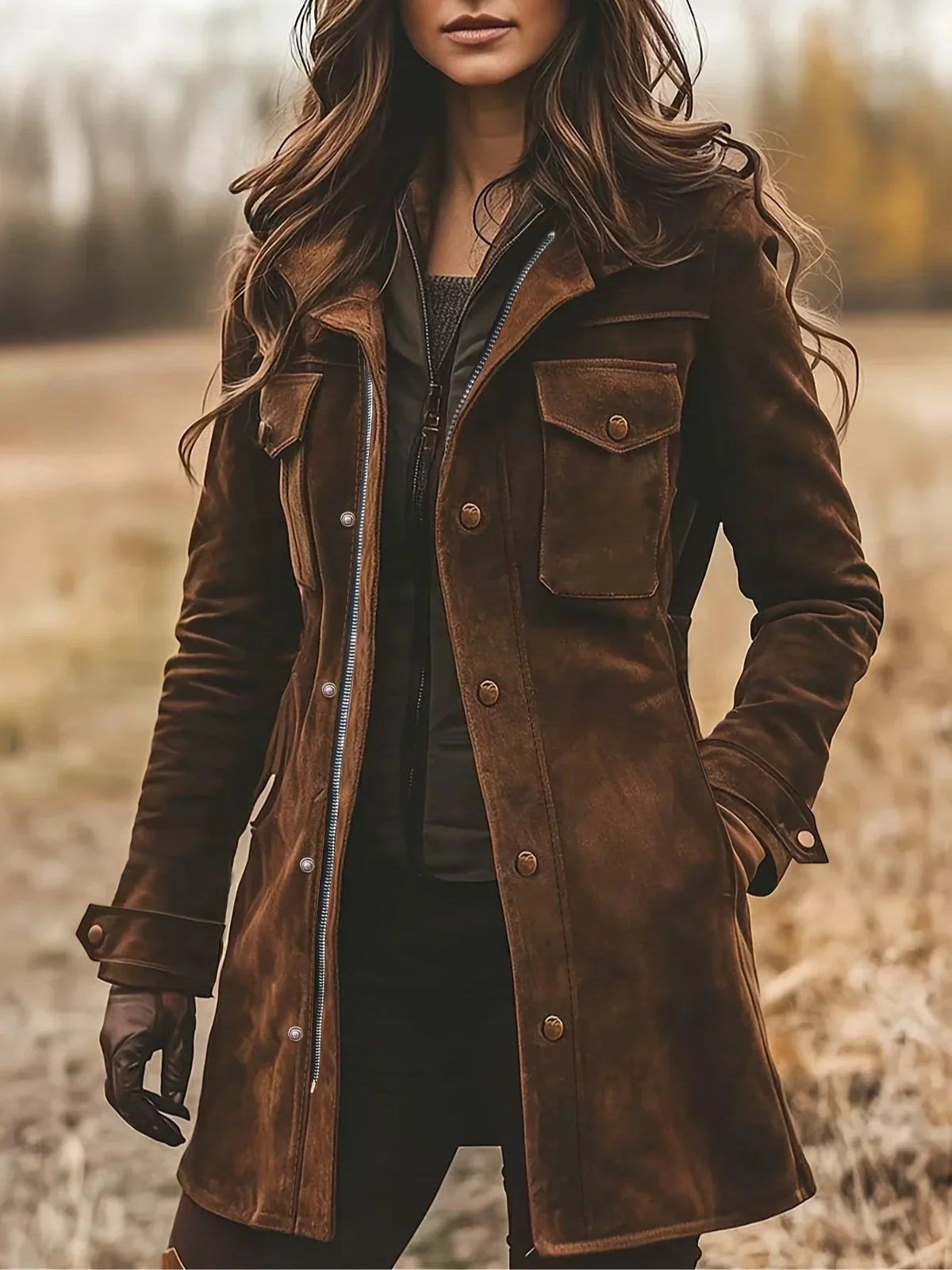 Women’s Coat Zip-Up Snap Front Flap Pockets – Country Getaways