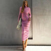 Women's Cocktail Evening Midi Dress Ruched Mock Neck Long Sleeve – Dinner Party