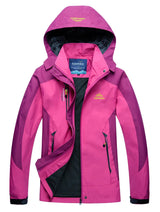 Women's Color Block Rain Jacket Hooded Zip Front – Weather Protection Style