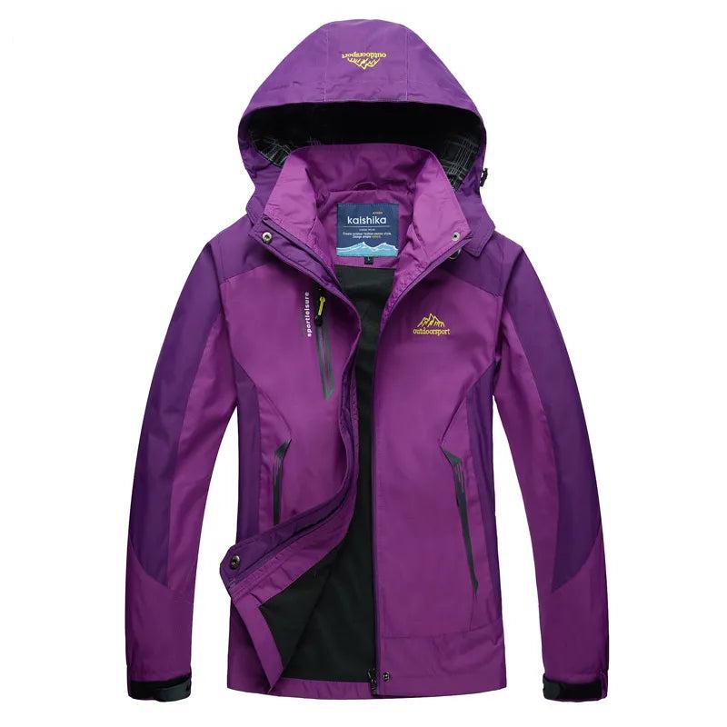 Women's Color Block Rain Jacket Hooded Zip Front – Weather Protection Style