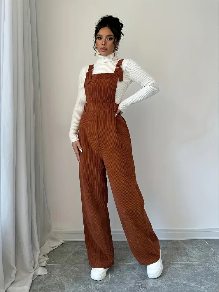 Women's Corduroy Overall Wide Leg Square Neck Sleeveless – Going Out
