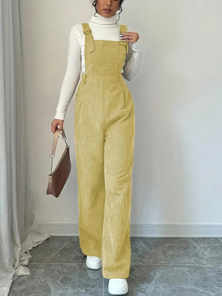 Women's Corduroy Overall Wide Leg Square Neck Sleeveless – Going Out