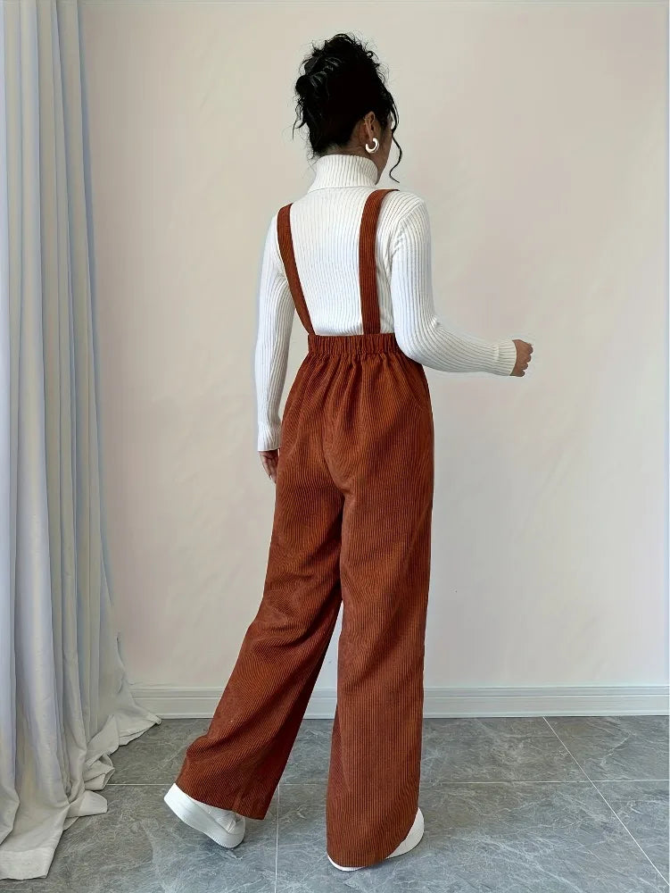 Women's Corduroy Overall Wide Leg Square Neck Sleeveless – Going Out