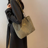 Women's Corduroy Shoulder Bag Zip Top Dual Strap – Everyday Tote