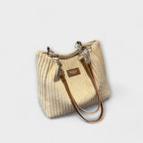 Women's Corduroy Shoulder Bag Zip Top Dual Strap – Everyday Tote