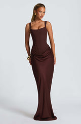 Women's Corset Maxi Dress Square Neck Lace-Up Back – Wedding Guest