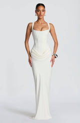 Women's Corset Maxi Dress Square Neck Lace-Up Back – Wedding Guest