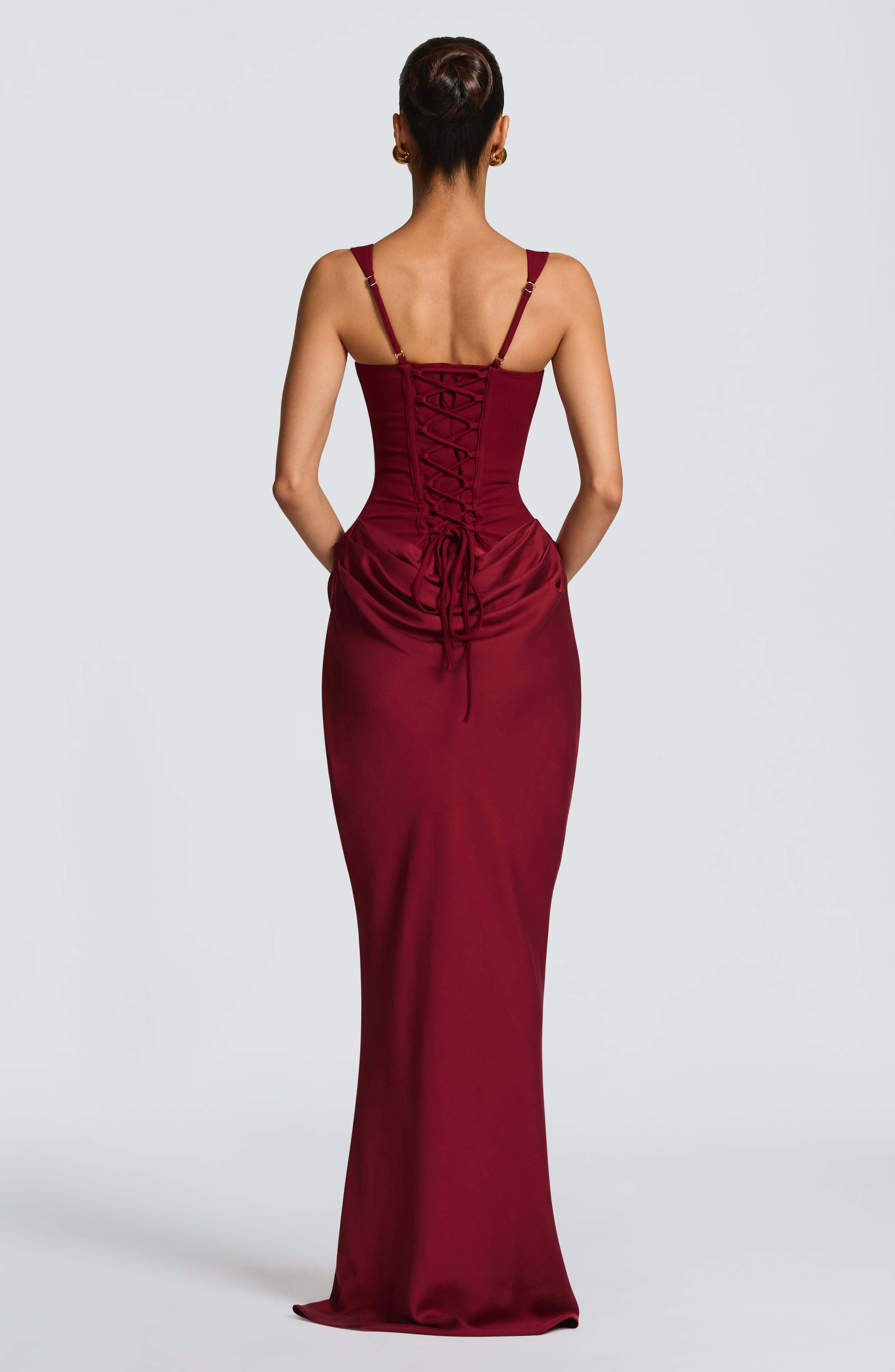 Women's Corset Maxi Dress Square Neck Lace-Up Back – Wedding Guest