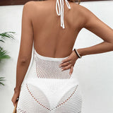 Women's CrochetSwim Cover Up Halter Cut Out Mini – Beach Party