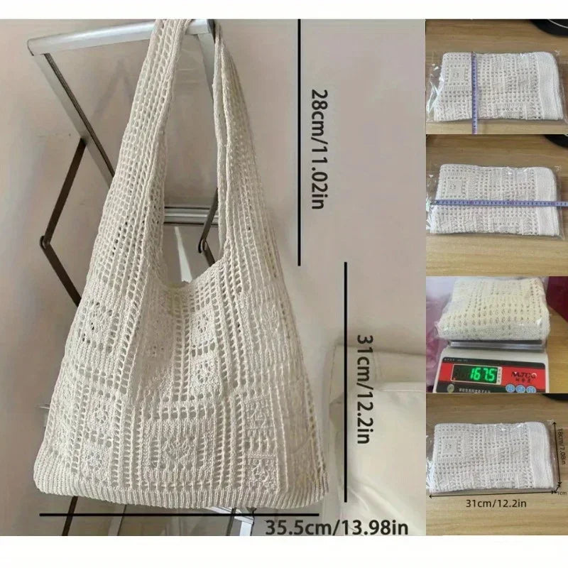 Women's Crochet Tote Bag Rectangular Shoulder Straps – Outdoor Party