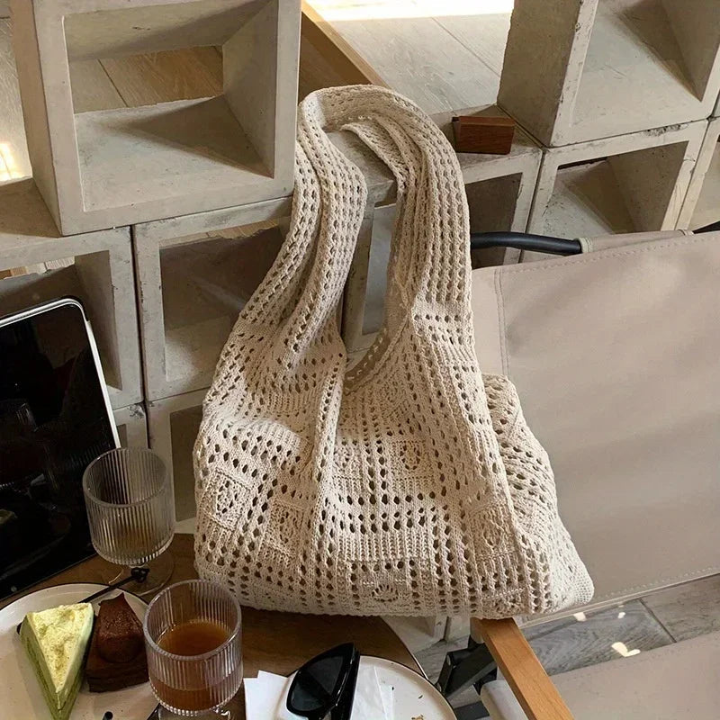 Women's Crochet Tote Bag Rectangular Shoulder Straps – Outdoor Party